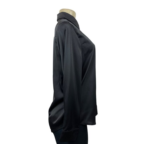 Cien Women's Satin Black Top Button Up Long Sleeve Blouse Shirt Sz M - NWT - Picture 3 of 9